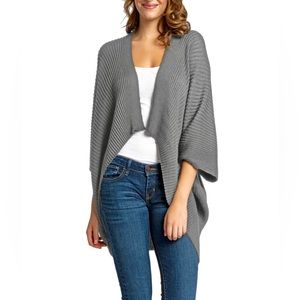 Women's Gray Open-Front Ribbed Knit Sweater